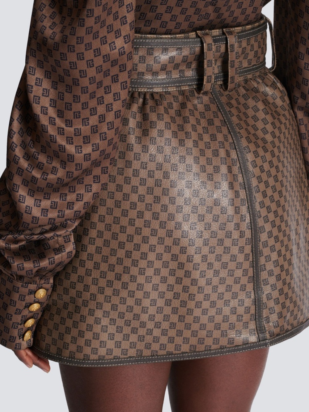Balmain Leather Monogram Mini Skirt - Picture 7 of 12